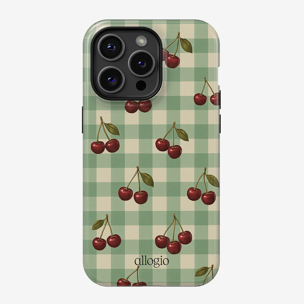Green Gingham Cherries Tough iPhone Case